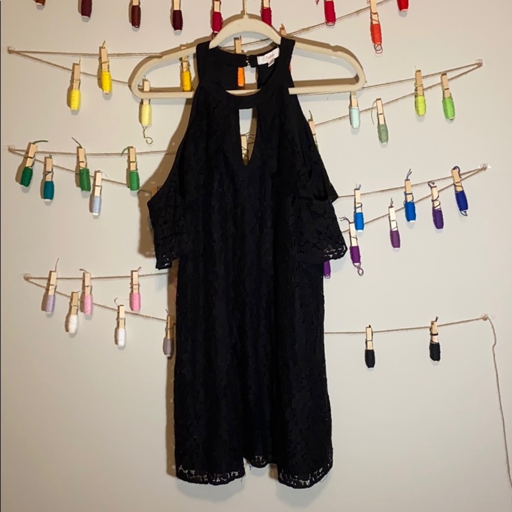 Black lace off the shoulder dress